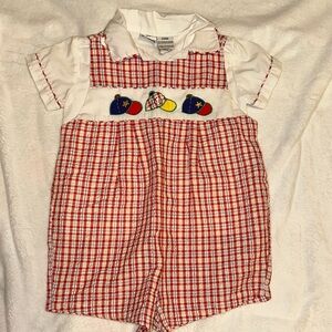 VINTAGE BASIC EDITIONS BASEBALL HATS & GINGHAM ROMPER 24 MONTHS EUC